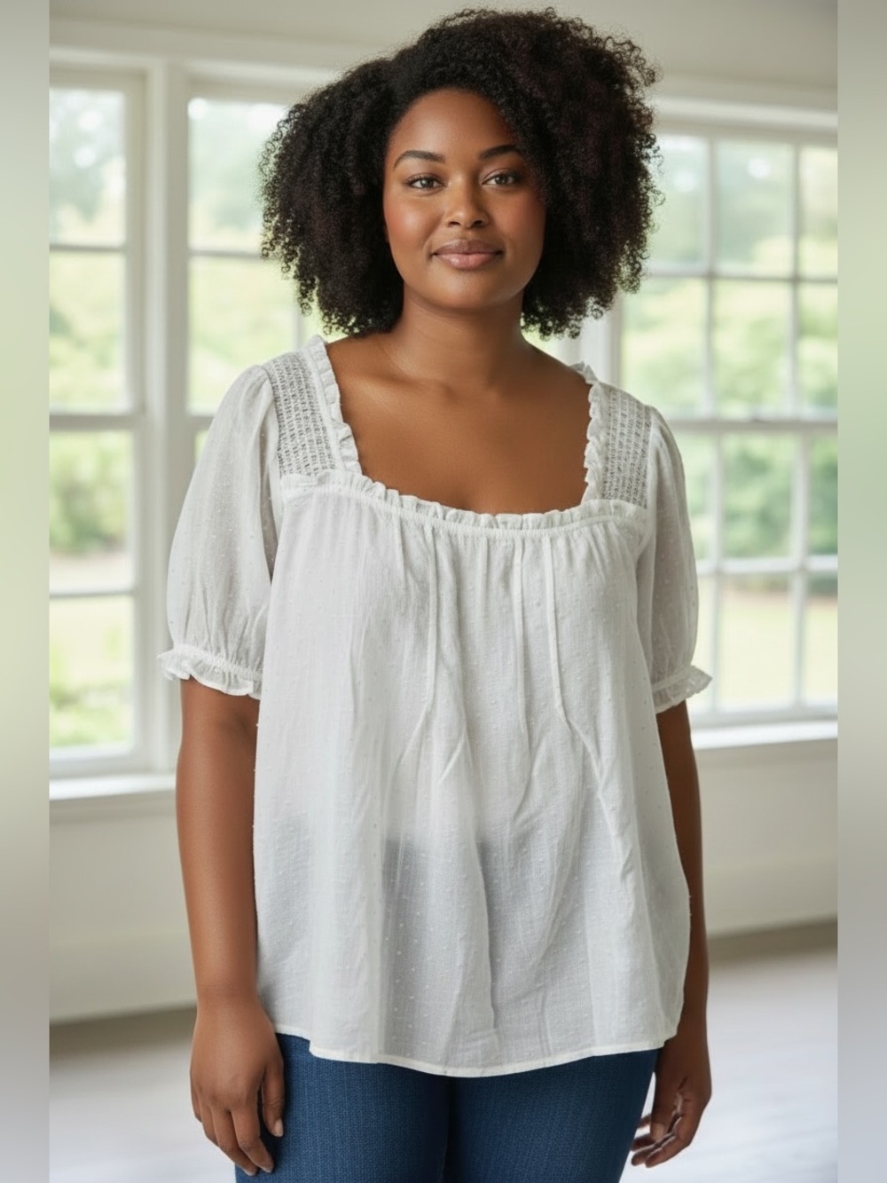 Perch by Blu- Pepper Women’s White Square Neck Peasant Blouse